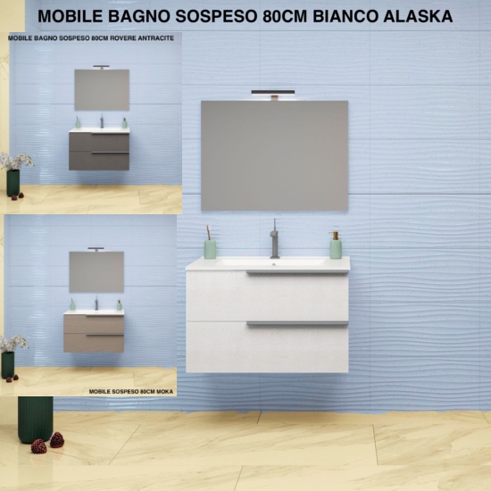 Mobile bagno sospeso ALASKA2, misure 80cm e 100cm, disponibile in 3 colorazioni.