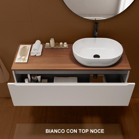 Mobile Bagno Completo Con Lavabo E Colonna - Design Moderno Rovere E Marmo - Made In Italy - 5