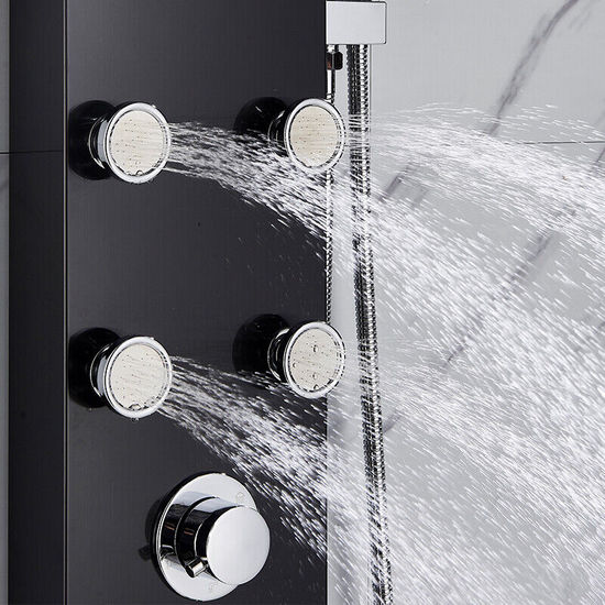 Colonne De Douche OGOMONDO TEC Aluminium Blanc Et Noir - 150x22 Cm - 2 Jets Hydromassants - Robinetterie Laiton - Garantie 2 Ans - Neuf