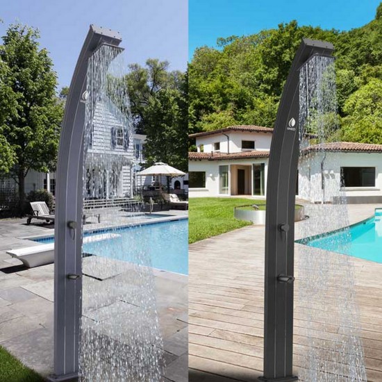 Colonna doccia in alluminio nero o grigio riscaldamento solare adatta per piscine giardini ed ambienti esterni