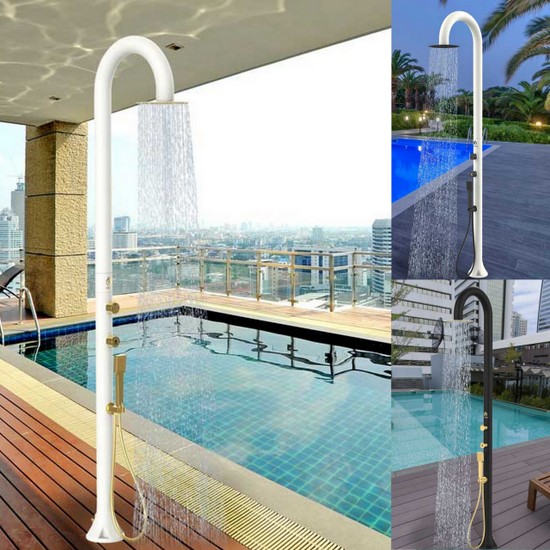 Colonna doccia moderna per piscina o giardino bianca o nera con accessori oro o neri DC012