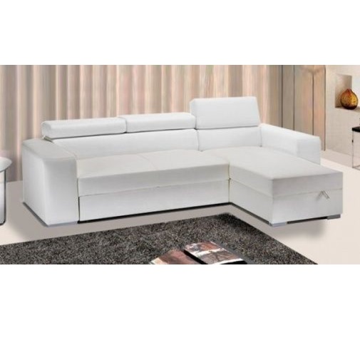 Divano letto contenitore Rosa 264x163x43 cm in ecopelle bianco con poggiatesta reclinabili e penisola reversibile