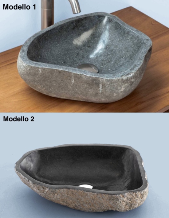 Lavabo d'appoggio artigianale disponibile in 2 modelli in pietra naturale di fiume LAV50