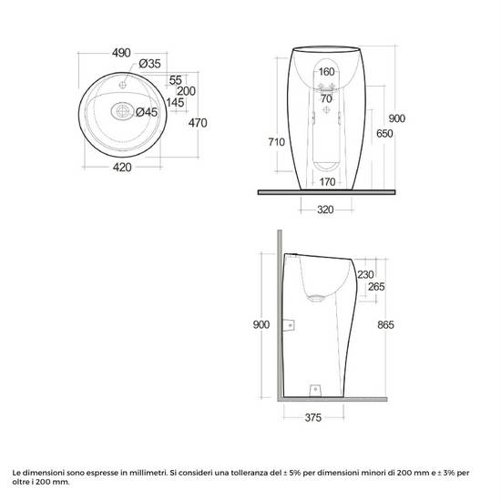 Lavabo da appoggio tondo 50 cm Urnamood Antonio Lupi