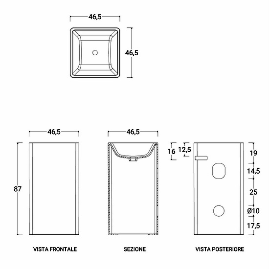 Lavabo freestanding quadrato bianco lucido 46,5xH87 cm cm LAV64 Lavabo freestanding quadrato bianco lucido 46,5xH87 cm cm LAV64