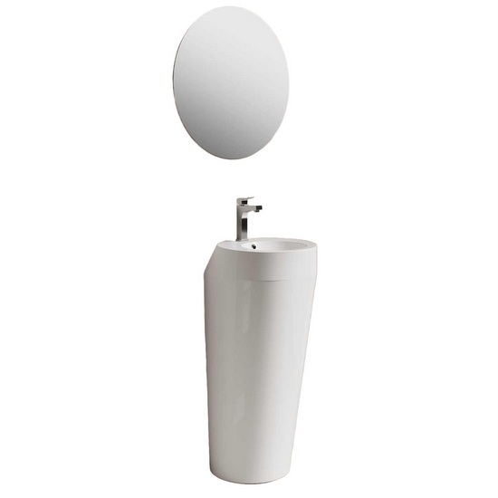 Lavandino ovale freestanding 37x36 cm altezza 83 cm in ceramica bianco lucido monoforo LAV83