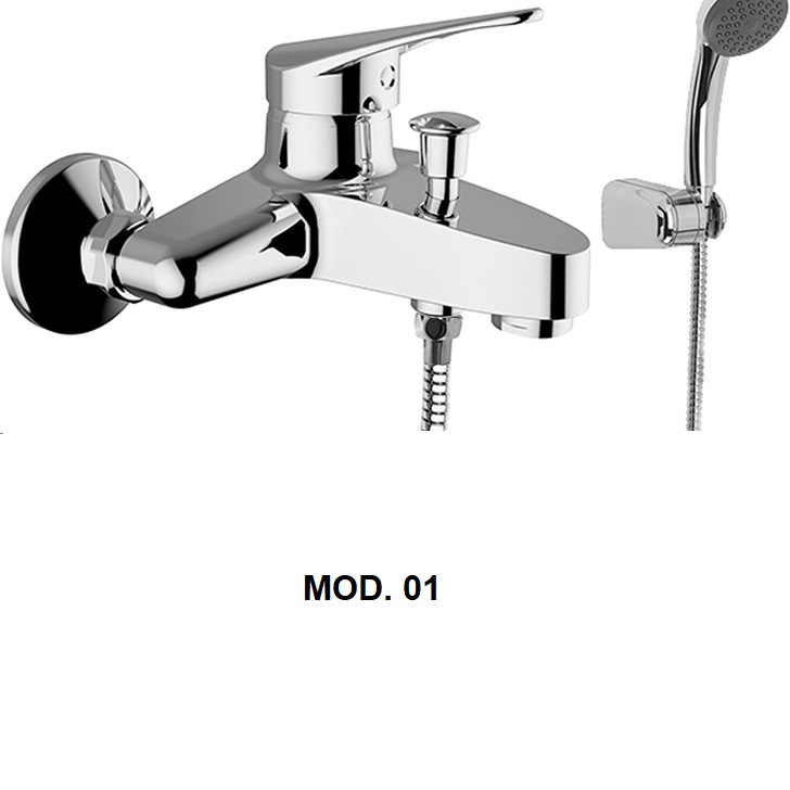 Miscelatore per vasca con doccino e supporto a muro in 2 modelli RB66