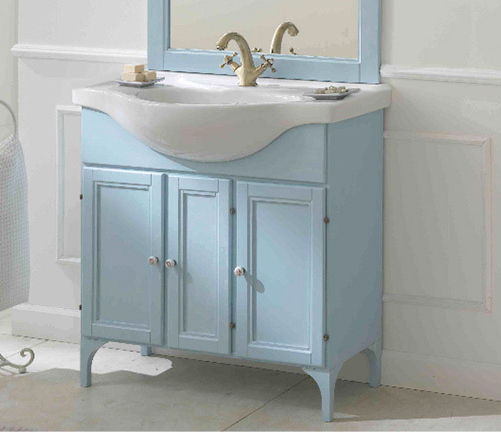 Bagno Italia Mobile Arredo Donatello 110 Cm Arte Povera Decapè – Con Lavabo In Ceramica, Specchio E Colonna, 4 Colori