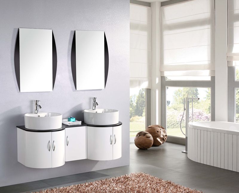 Mobile bagno tower 138 cm laccato bianco lavabo da appoggio con specchio