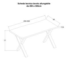tavolo-allungabile-200-300x90-cm-con-gambe-a-x-8x4-cm-scheda-tecnica