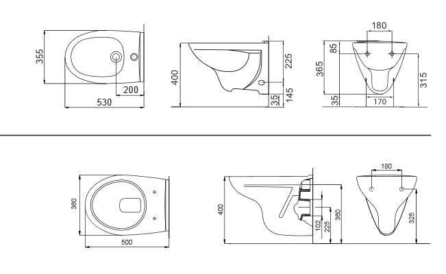 bidet e vaso wc sanitari sospesi moderni ceramica roca