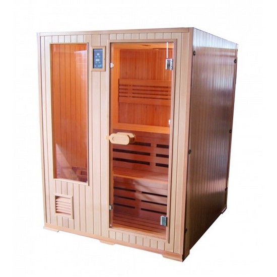 Sauna Finlandese per 3 persone dimensioni 152x152 cm struttura in legno hemlock e porta in vetro 6mm SN065