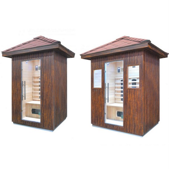 Sauna infrarossi 120x105 o 153x110 per esterno con irradianti in ceramica pannello di controllo con radio MP3 in legno Hemlock SN026