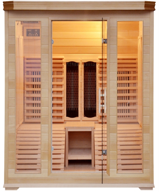 Sauna infrarossi 150x150 biposto due sdraio in legno cromoterapia radio lettore cd in legno hemlock SN021