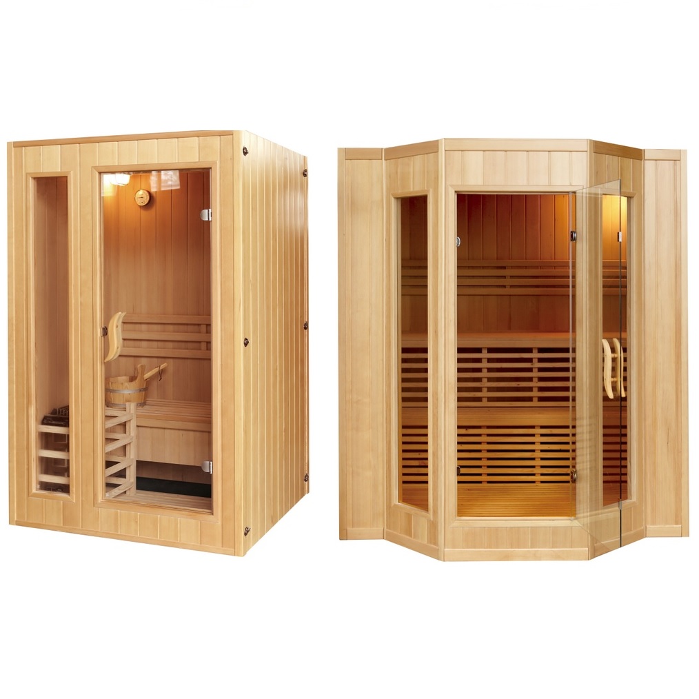 Sauna finlandese 153x110 o 200x175 per 3 - 4 persone con stufa Sawo termometro in legno Hemlock SN007
