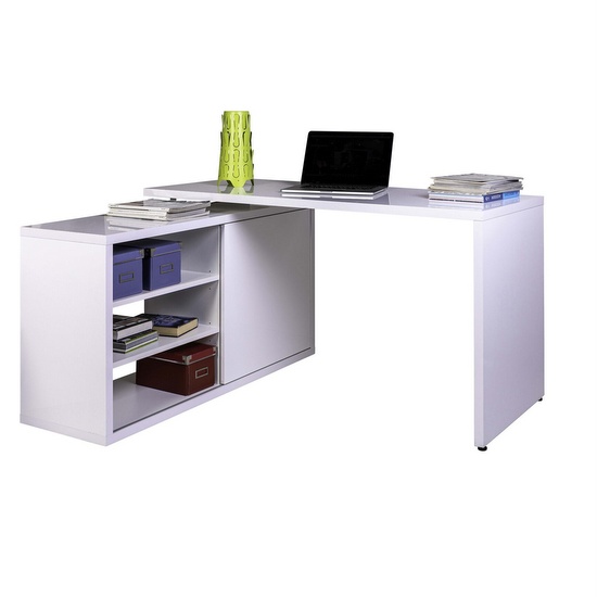 Scrivania per ufficio o studio da 150x120 cm reversibile colore bianco lucido TL023