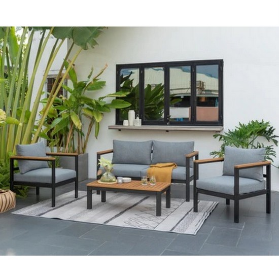 Set divano con poltrone e tavolo per esterno modello Ribes cuscini inclusi