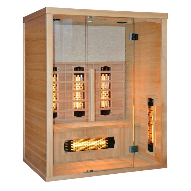 Sauna infrarossi 120x110 150x110 due posti radio lettore mp3 cromoterapia in legno hemlock SN009