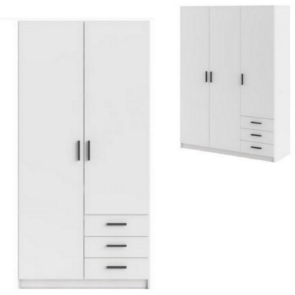 Armadio da 98 o 147 cm bianco con 3 cassetti e 2 o 3 ante a battente BM107