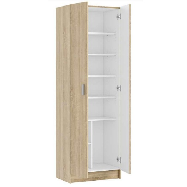 Armadio multiuso color rovere da 59x37xH180 cm con 2 ante e 5 ripiani BM130