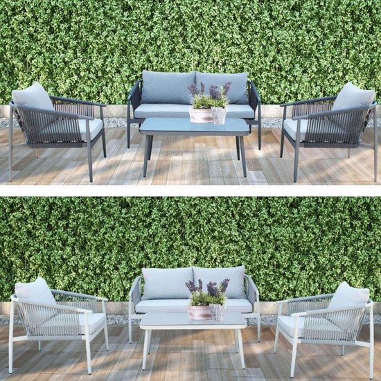 Set divano da esterno con poltrone e sedie Dubai salotto per giardino in due colori