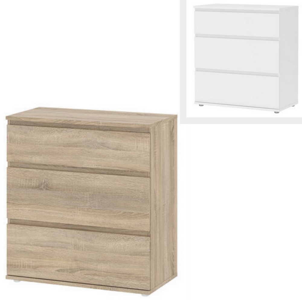 Comò rovere o bianco da 77x40xH84 cm con 3 cassetti BM126