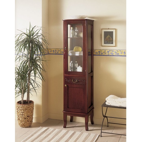 Colonna singola arte povera 42x36xH170 cm noce con vetrina BM043