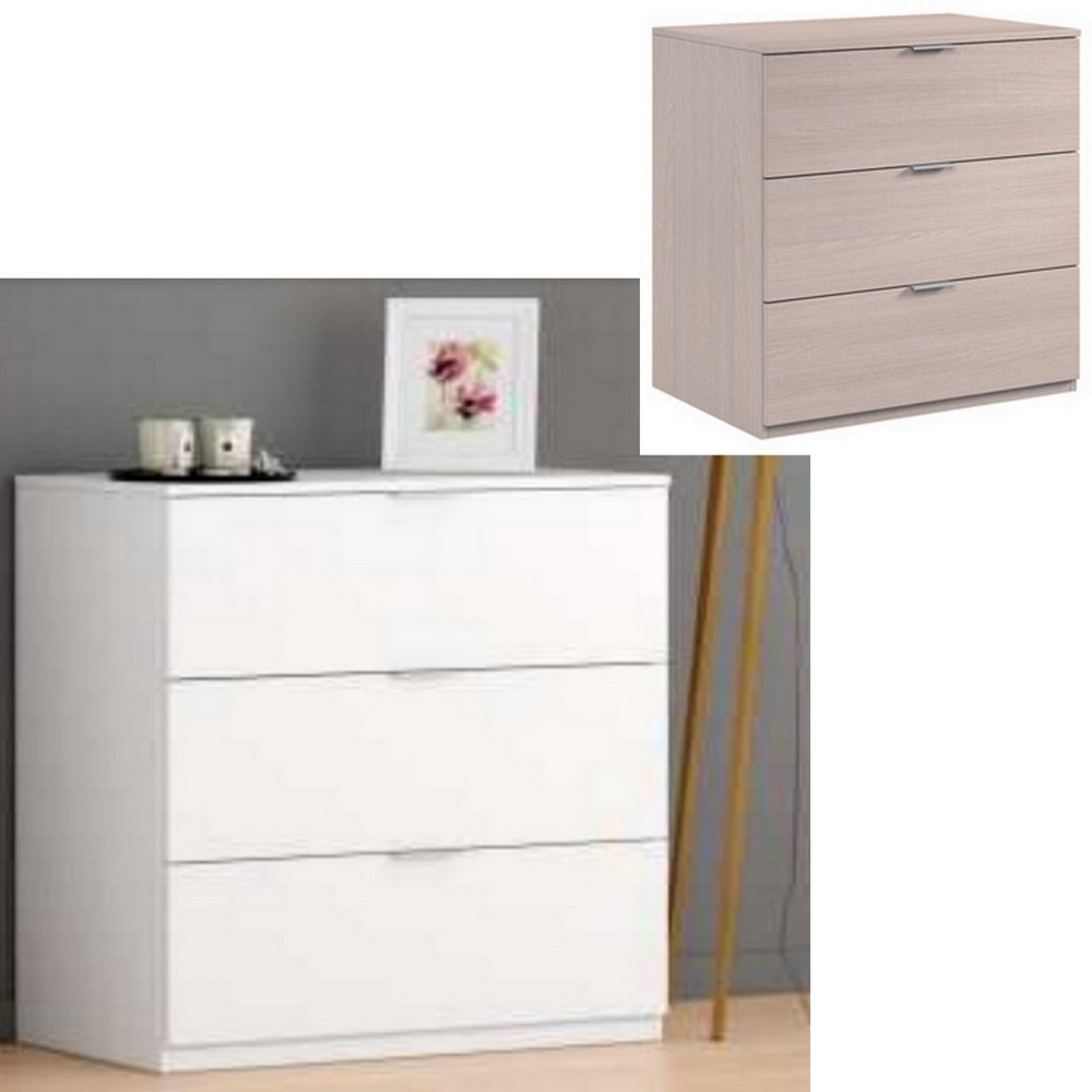 Mobile comò da 77x38xH80 cm bianco o rovere 3 cassettoni con maniglia BM101