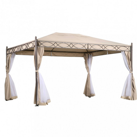 Gazebo con telo e zanzariera 300x400 cm beige con struttura in acciaio nero GZ11