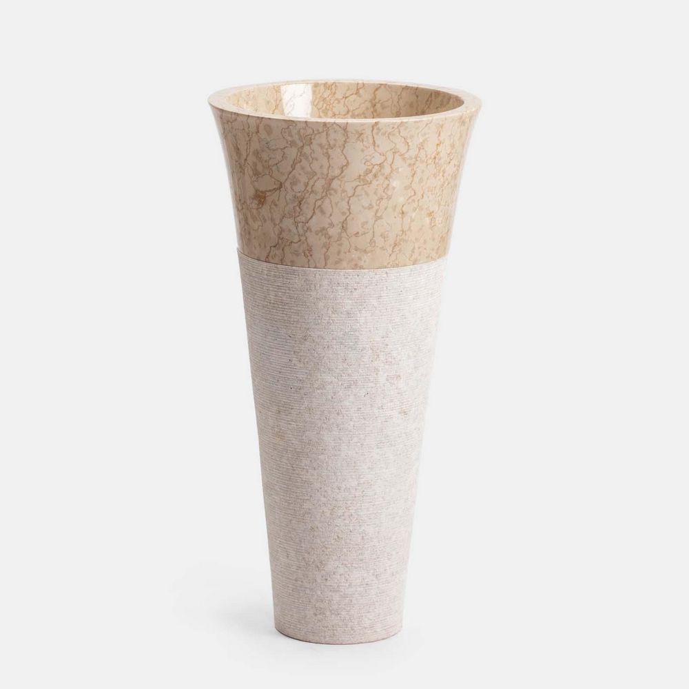Lavabo freestanding 46xH90 cm in pietra crema finitura bocciardata satinata LAV100