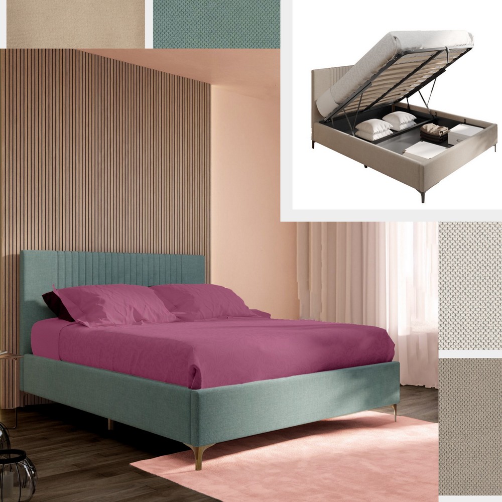 Letto matrimoniale contenitore Master da 170x205 cm in tessuto a maglia o in velluto 4 colori disponibili