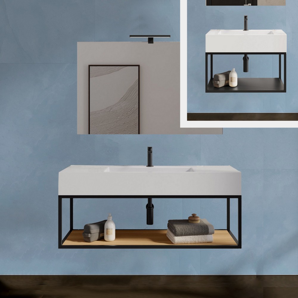 Mobile bagno sospeso Axel4 da 60, 80, 90, 100 o 120 cm 2 colori con lavabo e specchio