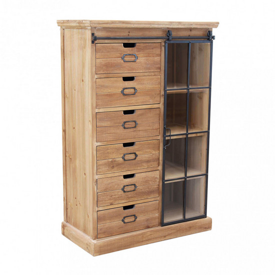 Mobile arredo moderno multiuso 82x39 cm in legno con cassetti e vetrina scorrevole BM068