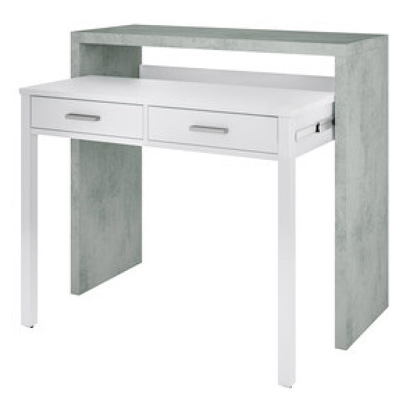 Consolle scrivania estensibile da 99x36 a 99x66 cm bicolor bianco-cemento TL049