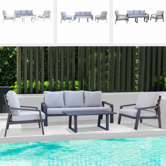 Set da esterno Tenerife divano con poltrone e tavolino disponibile in 4 colori