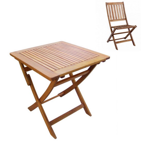 Tavolo da esterno Riddle 70x70 cm in legno di acacia massiccio disponibile anche con sedie