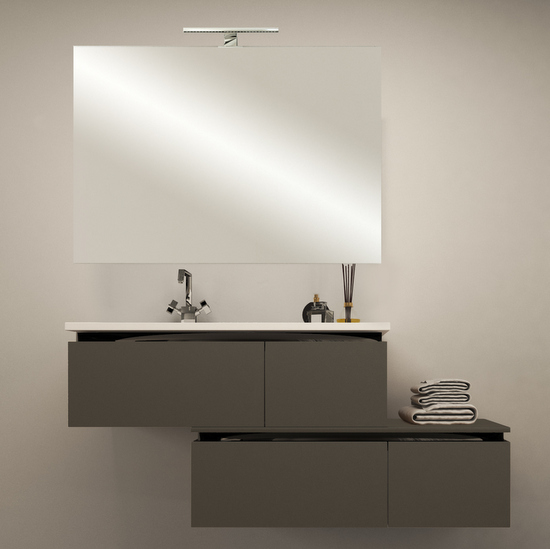 Mobile bagno Avon cm 100 + 110 120 130 140 150 160 200 bianco lucido, grigio talpa, rovere soft, tabacco, rovere sbiancato