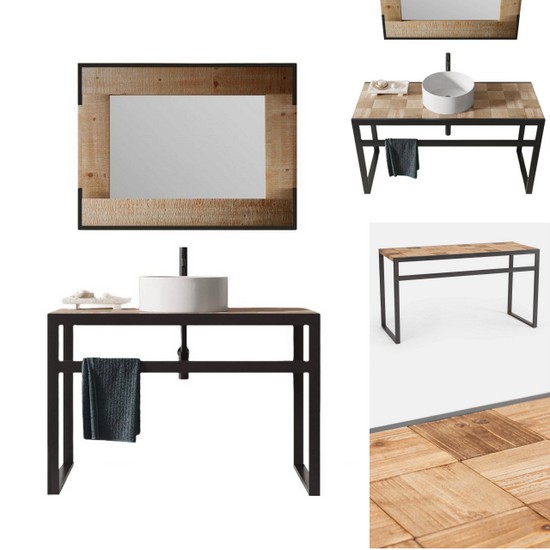 Mobile porta lavabo ALABAMA nelle misure 100, 120 o 140 cm con top in legno di abete da 4 cm e struttura in metallo