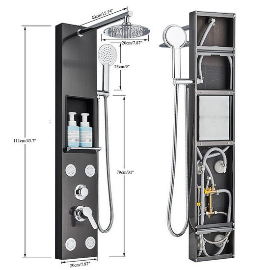 Colonna Doccia A Parete YH-8127 In Acciaio Inox 150x20 Cm Con 5 Modalità Idromassaggio