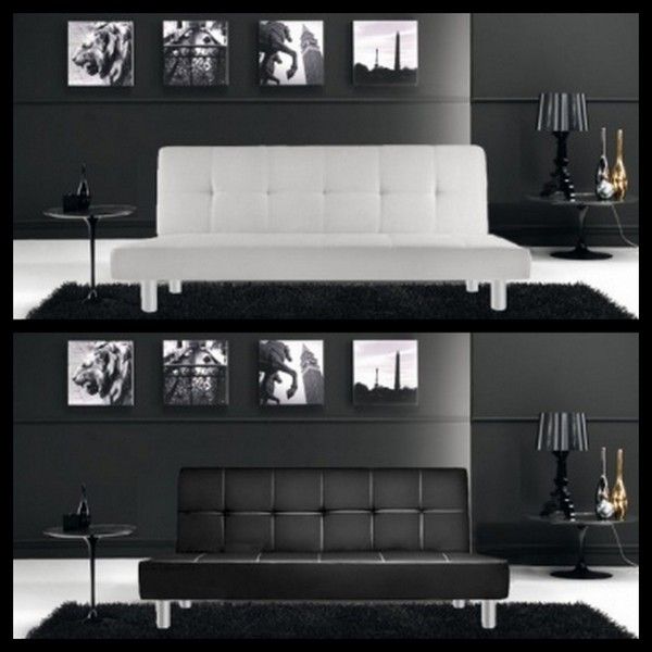 Divano letto reclinabile Claudia 180cm in ecopelle bianco o nero sistema antiribaltamento