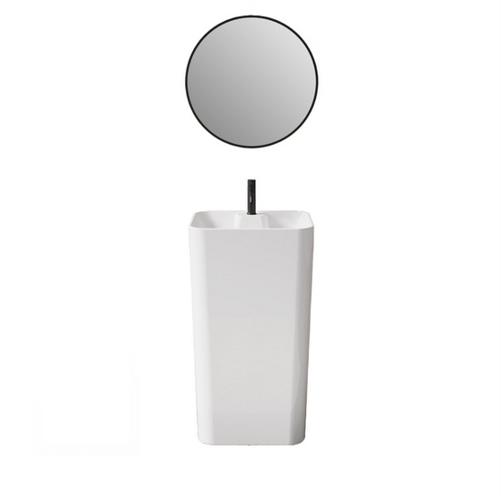 Lavabo rettangolare freestanding 50xH86 cm bianco lucido in ceramica con foro per miscelatore LAV79
