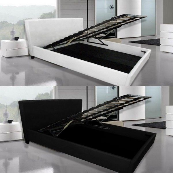 Letto matrimoniale contenitore Margherita 220x167 bianco o nero in ecopelle piedini in legno