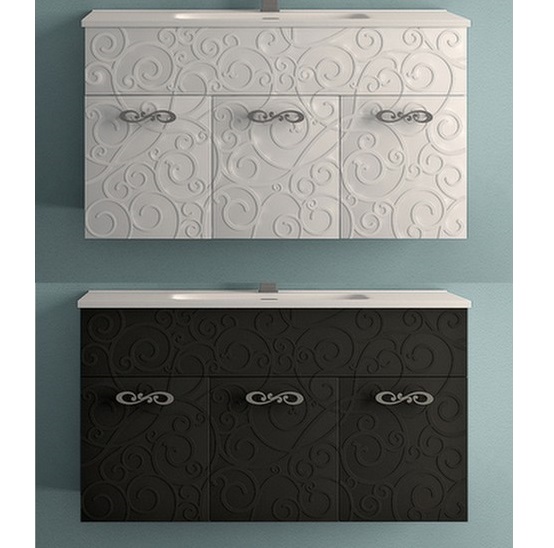 Mobile arredo da bagno Milos sospeso 100 cm bianco nero lucido lavabo in ceramica