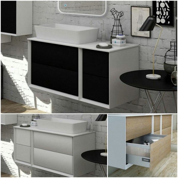 Mobile bagno moderno Best 70 105 o 140x46 sospeso lavabo d'appoggio in bianco tabacco e grafite
