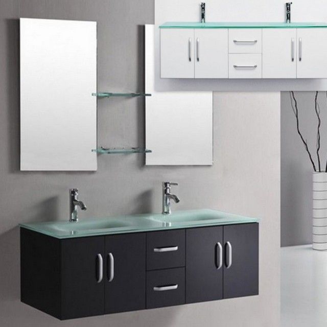Mobile bagno Galaxy cm 150 bianco o nero lucido con doppio lavabo cristallo verde