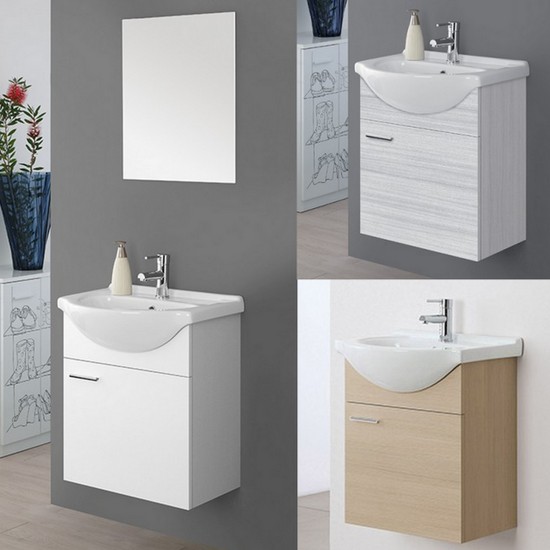 Mobile Bagno Icaro 56 cm sospeso bianco rovere o grigio con specchio