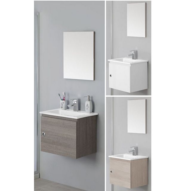 Arredo Bagno Mobile Silver cm 50 sospeso moderno con un anta e lavabo in ceramica