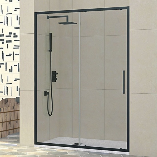 Porta doccia scorrevole con profili neri vetro 6mm fumè o trasparente PR042