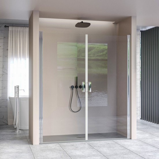 Porta doccia saloon in varie misure vetro trasparente 6mm con anticalcare doppia anta battente interno-esterno PR049