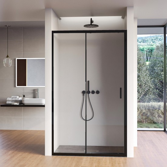Porta doccia con struttura nera cristallo con trattamento anticalcare 6 mm trasparente PR046